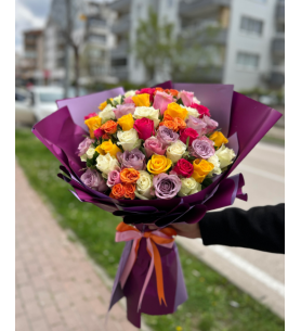 ithal renkli gül buketi2